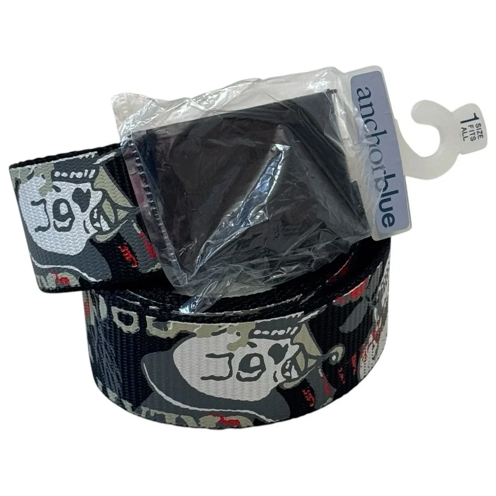 NEW Y2K Anchor‎ Blue Nylon Belt Adjustable Grunge Skull Roses Dark Romantic